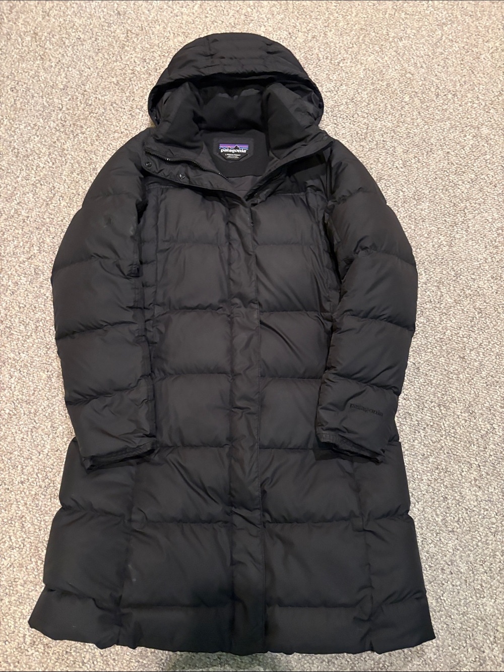 Patagonia Women's Black Quilted Long Puffer Coat with Hood